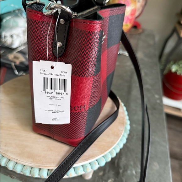 Coach Mini Red & Black Buffalo Check Crossbody - Picture 4 of 5